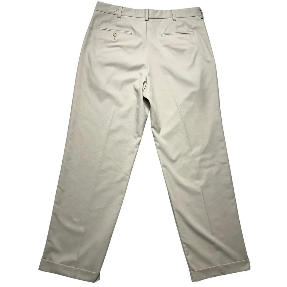 Callaway Golf Pants Pleated Mens 36x32 Khaki Tan‎ Performance Cuffed Classic
